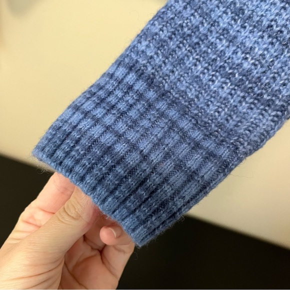 Aerie Oversized Wool Blend Cropped Stripe Sweater - Blue - Funnel Neck - Picture 7 of 13